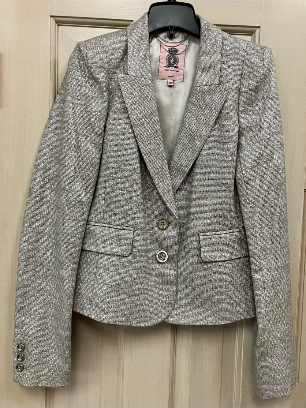Juicy Couture Metallic Silver Tweed Blazer